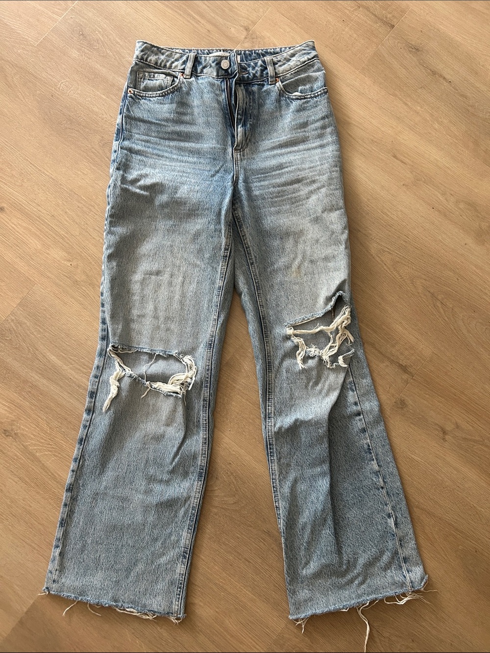 Dynamite Light Blue Distressed Wide-Leg Jeans